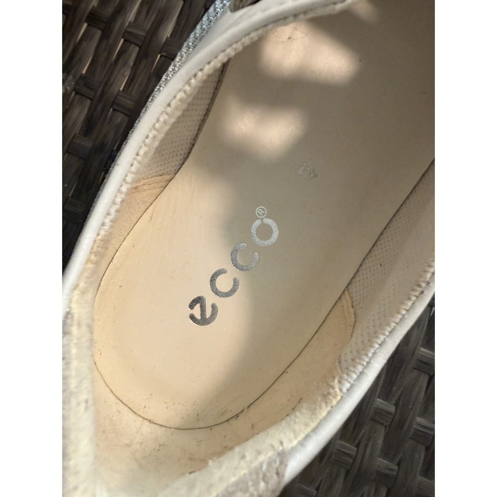 Ecco Walking Shoes White Leather Sneakers ~EU 40 US 9~Criss Cross Hook & Loop - Picture 3 of 8